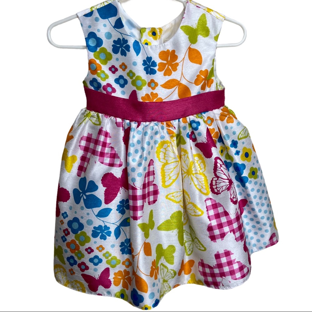 Baby Girl Sleeveless Dress w Butterflies & Flowers